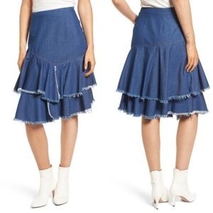 Nordstrom BP Tiered Denim Raw Hem Skirt